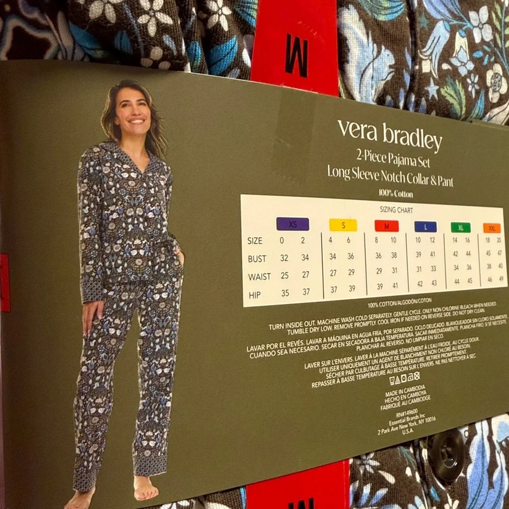 Vera Bradley 2-piece Floral Pajama Set 100% Cotton M NWT